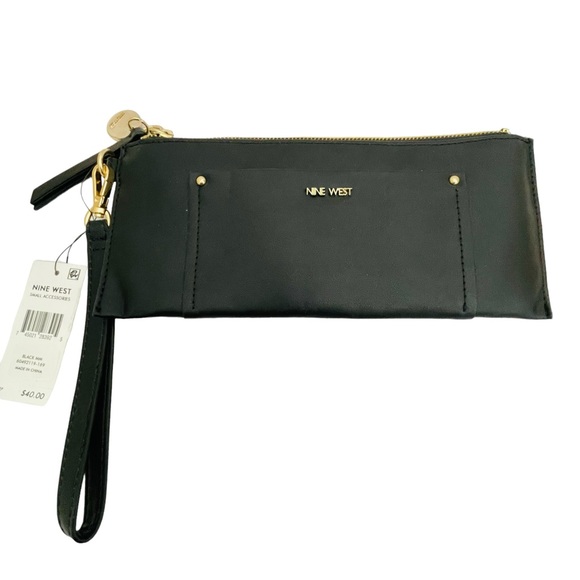 NWT Nine West Elongated Wristlet Accessory in Black Handbag Purse Clutch Gift - Picture 9 of 10